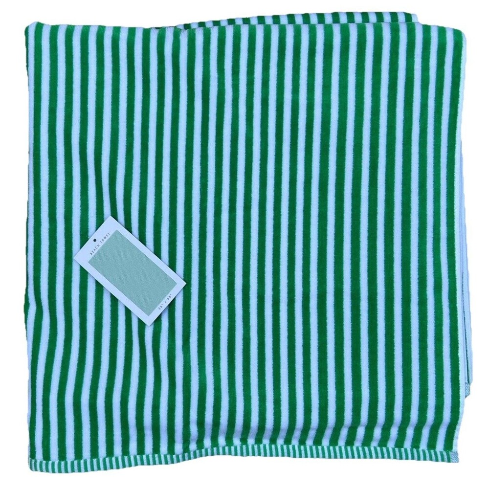 Common Thread Beach Towel Green Striped Stripes Cotton 36 X 68 New